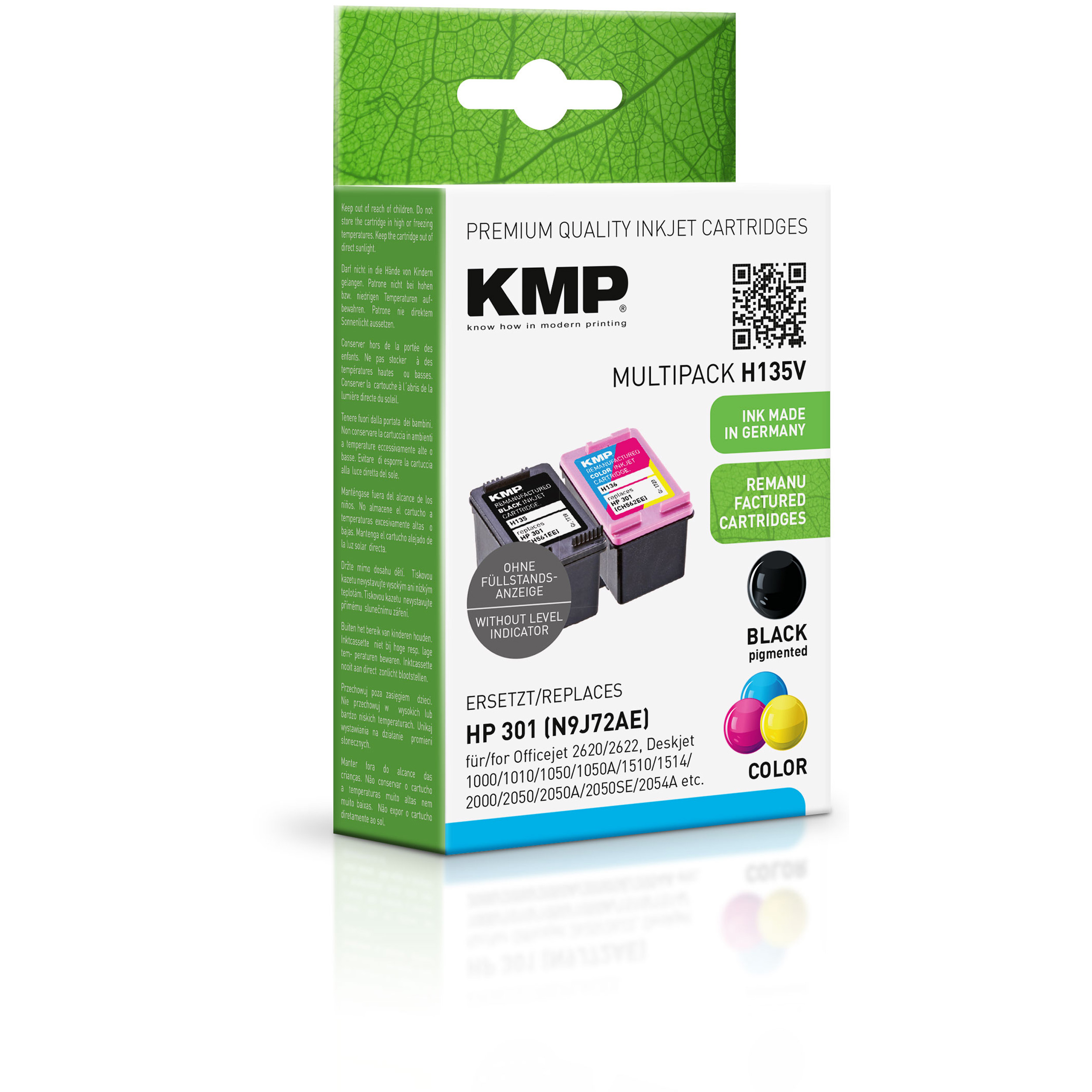 KMP Tintenpatrone für HP 301 Multipack 3-farbig Cartridge schwarz, Ink CH562EE) (CH561EE, CH562EE) (CH561EE, BK,C,M,Y