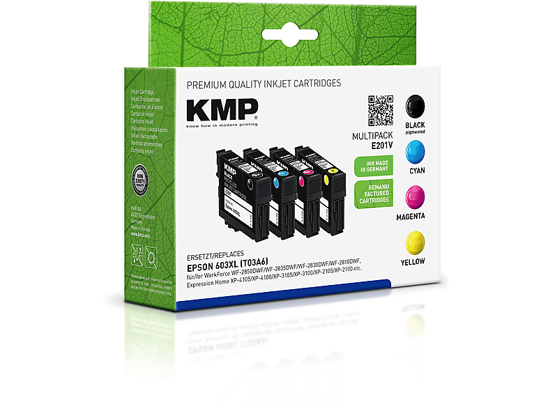 KMP Tintenpatrone für Epson 603XL C13T03A34010 C13T03A24010, black, Ink C13T03A14010, magenta, Multipack C13T03A44010) (C13T03A14010, cyan, yellow C13T03A34010, Cartridge