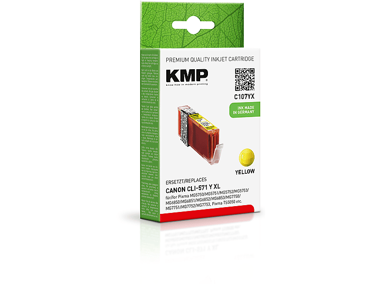 KMP Tintenpatrone für Canon CLI571YXL Yellow (0334C001) Ink Cartridge gelb (0334C001)