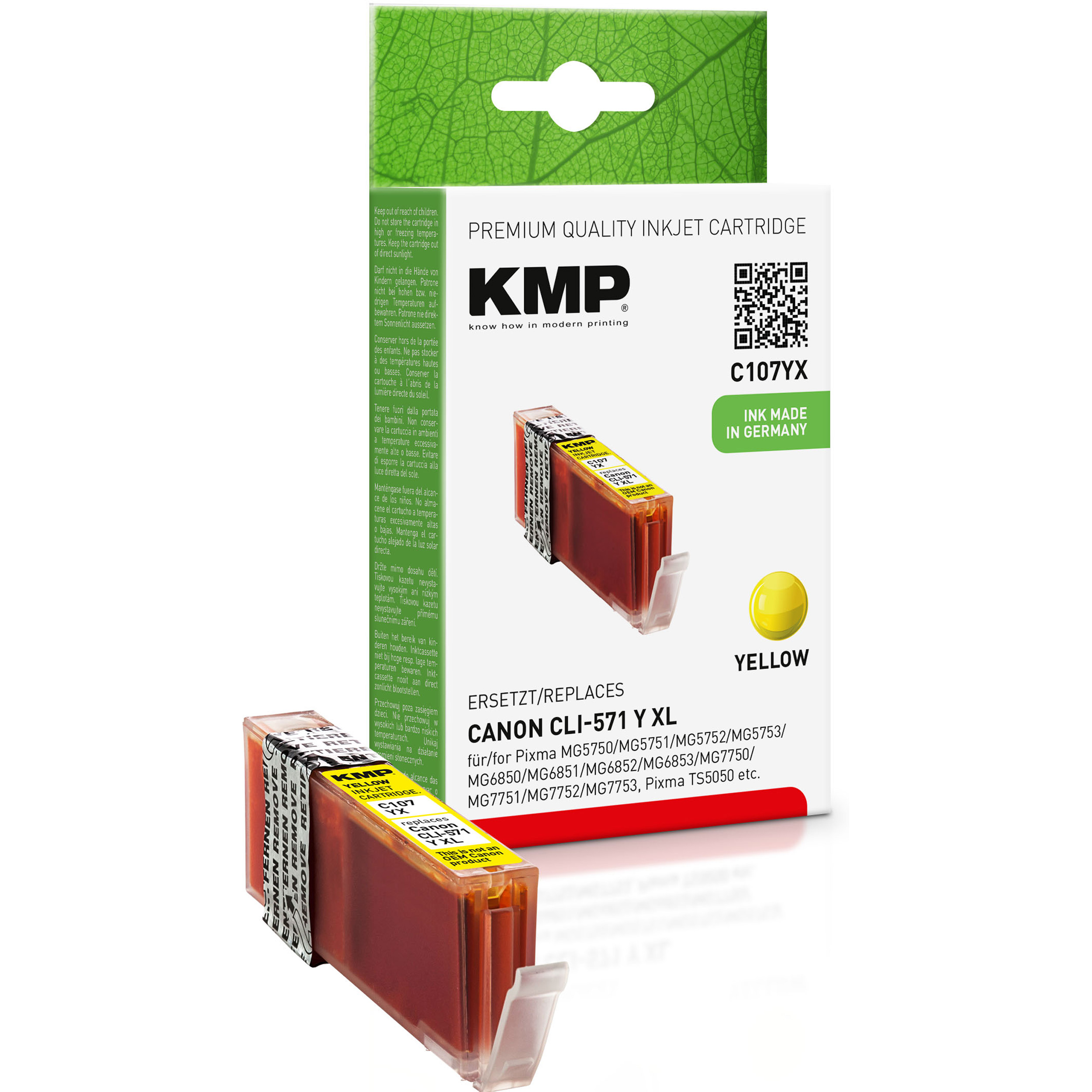 KMP Tintenpatrone Ink Cartridge gelb (0334C001) Yellow (0334C001) CLI571YXL für Canon