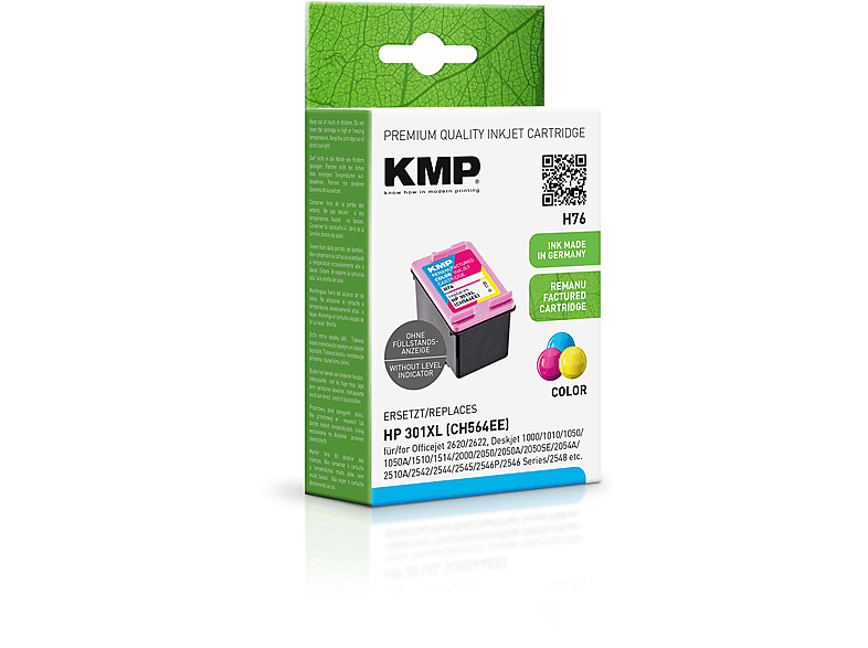 KMP Tintenpatrone für HP 301XL C,M,Y (CH564EE) 3-farbig Ink Cartridge 3-farbig (CH564EE) | Tonerkartuschen
