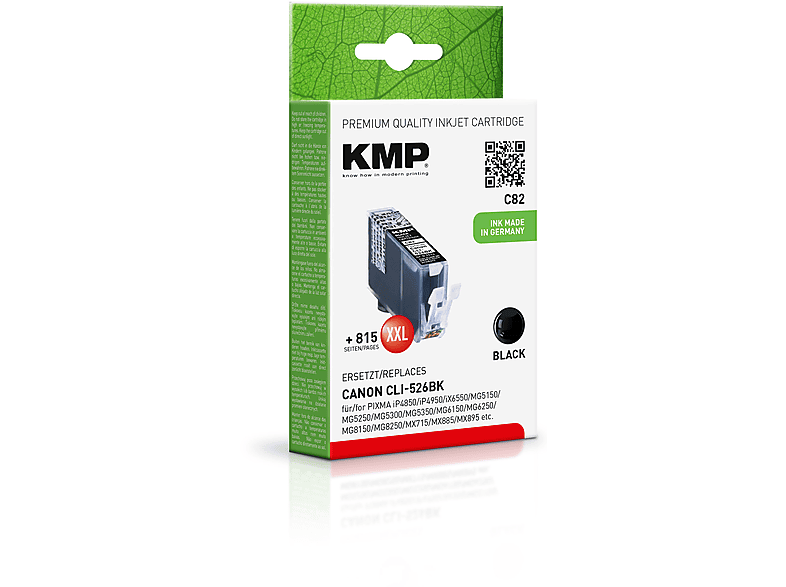 KMP Tintenpatrone für Canon CLI526BK Black (4540B001) Ink Cartridge black (4540B001)