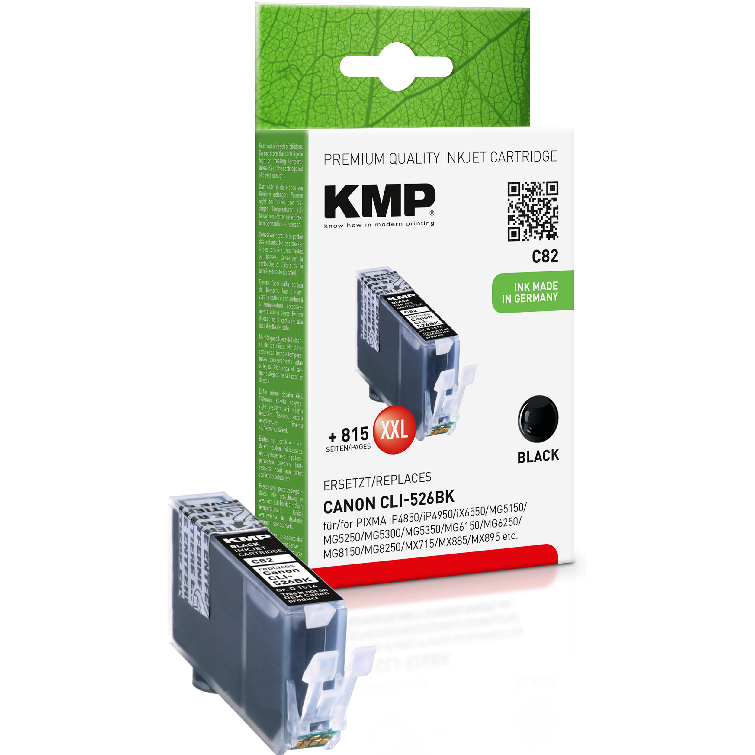 (4540B001) Black Tintenpatrone Canon Ink CLI526BK Cartridge KMP black (4540B001) für