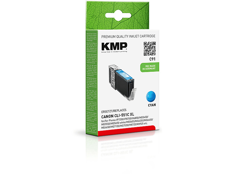 KMP Tintenpatrone für Cyan cyan Ink (6444B001) CLI551CXL (6444B001) Canon Cartridge