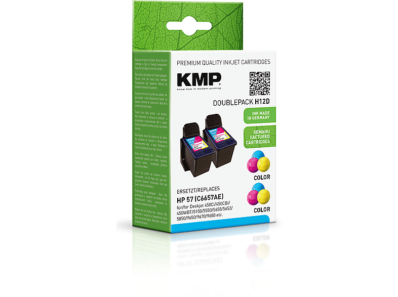 KMP Tintenpatrone Cartridge 57 (C6657AE) 3-farbig C,M,Y Ink 3-farbig für (C6657AE) HP