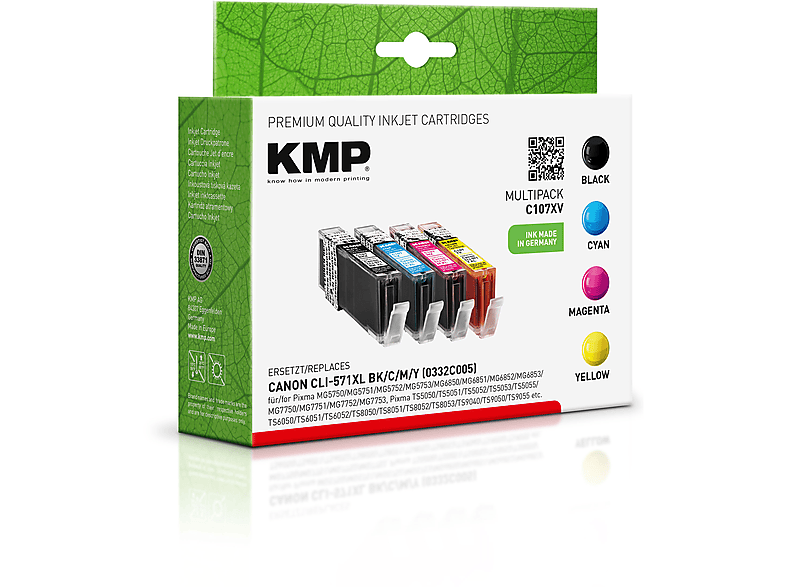 KMP Tintenpatrone für Canon CLI571CXL, CLI571MXL Multipack Ink Cartridge schwarz, cyan, magenta, yellow (0331C001, 0332C001, 0333C001, 0334C001)