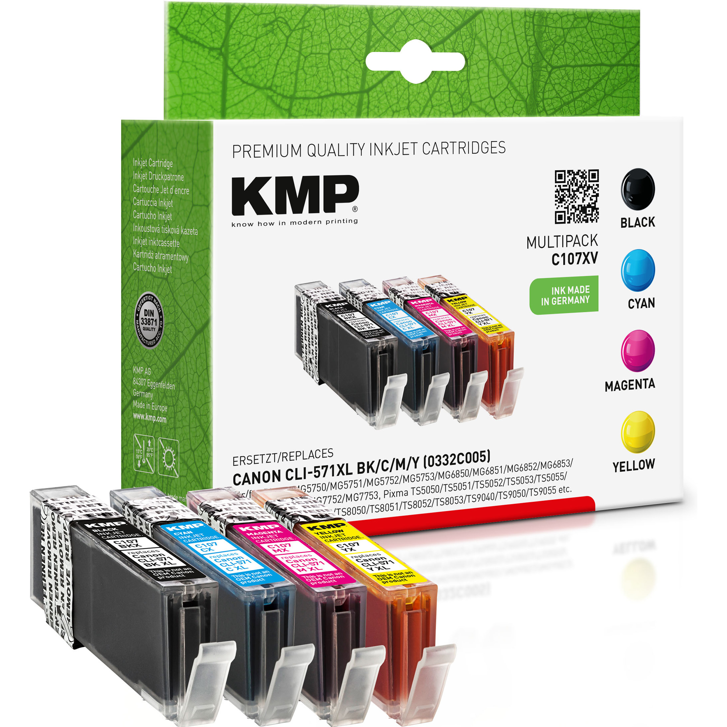 KMP Tintenpatrone CLI571MXL Cartridge CLI571CXL, magenta, 0334C001) für Multipack 0332C001, (0331C001, Ink 0333C001, yellow cyan, Canon schwarz