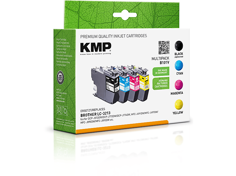 KMP Tintenpatrone für Brother LC3213 BK,C,M,Y Multipack Ink Cartridge schwarz, cyan, magenta, yellow (LC3213BK, LC3213C, LC3213M, LC3213Y)