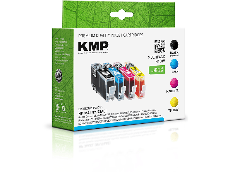 KMP Tintenpatrone für HP 364 Cartridge Ink Multipack (CB316EE, CB318EE, CB319EE, CB320EE) yellow cyan, schwarz, magenta