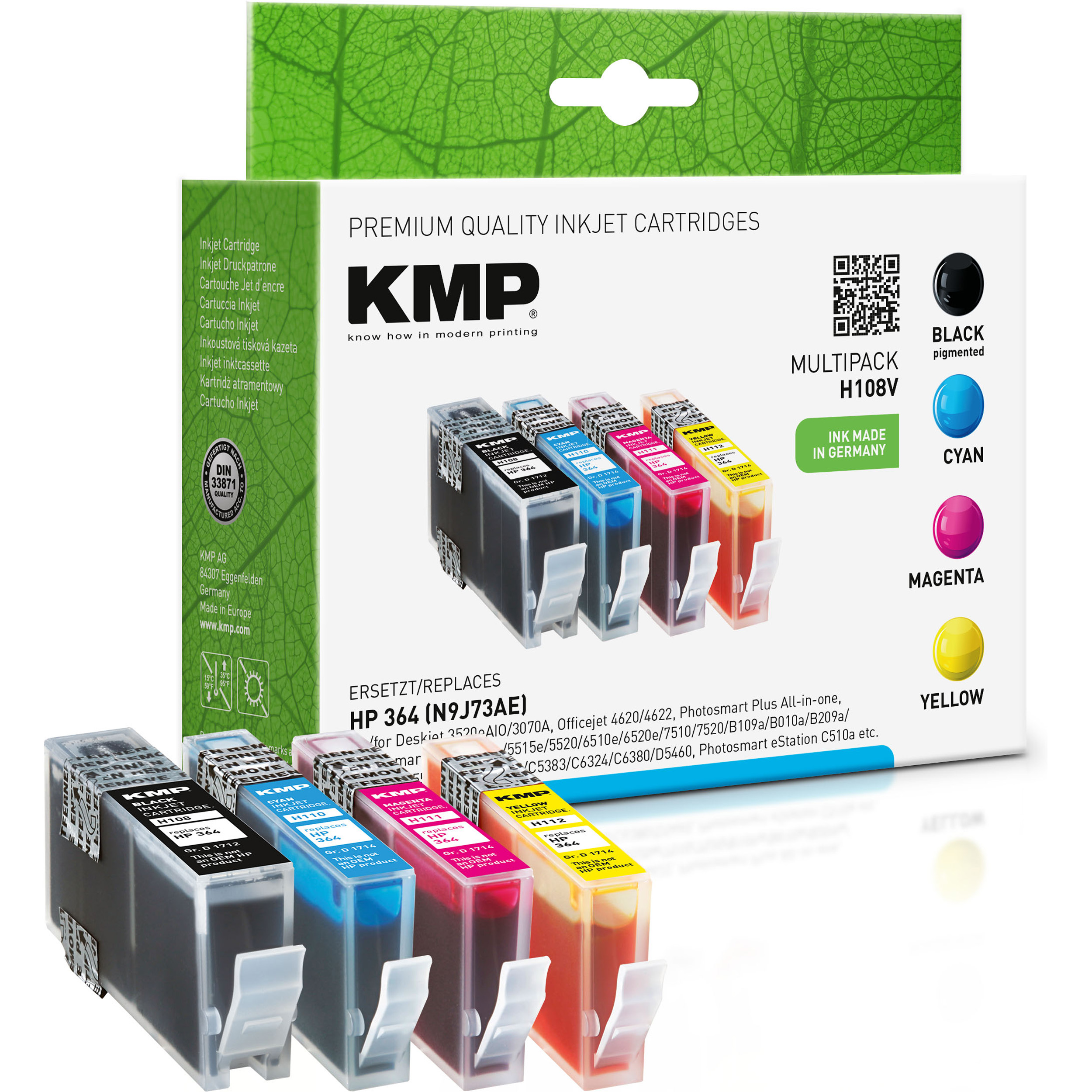 KMP Tintenpatrone für HP 364 CB318EE, cyan, yellow Ink (CB316EE, Cartridge CB320EE) schwarz, magenta, Multipack CB319EE