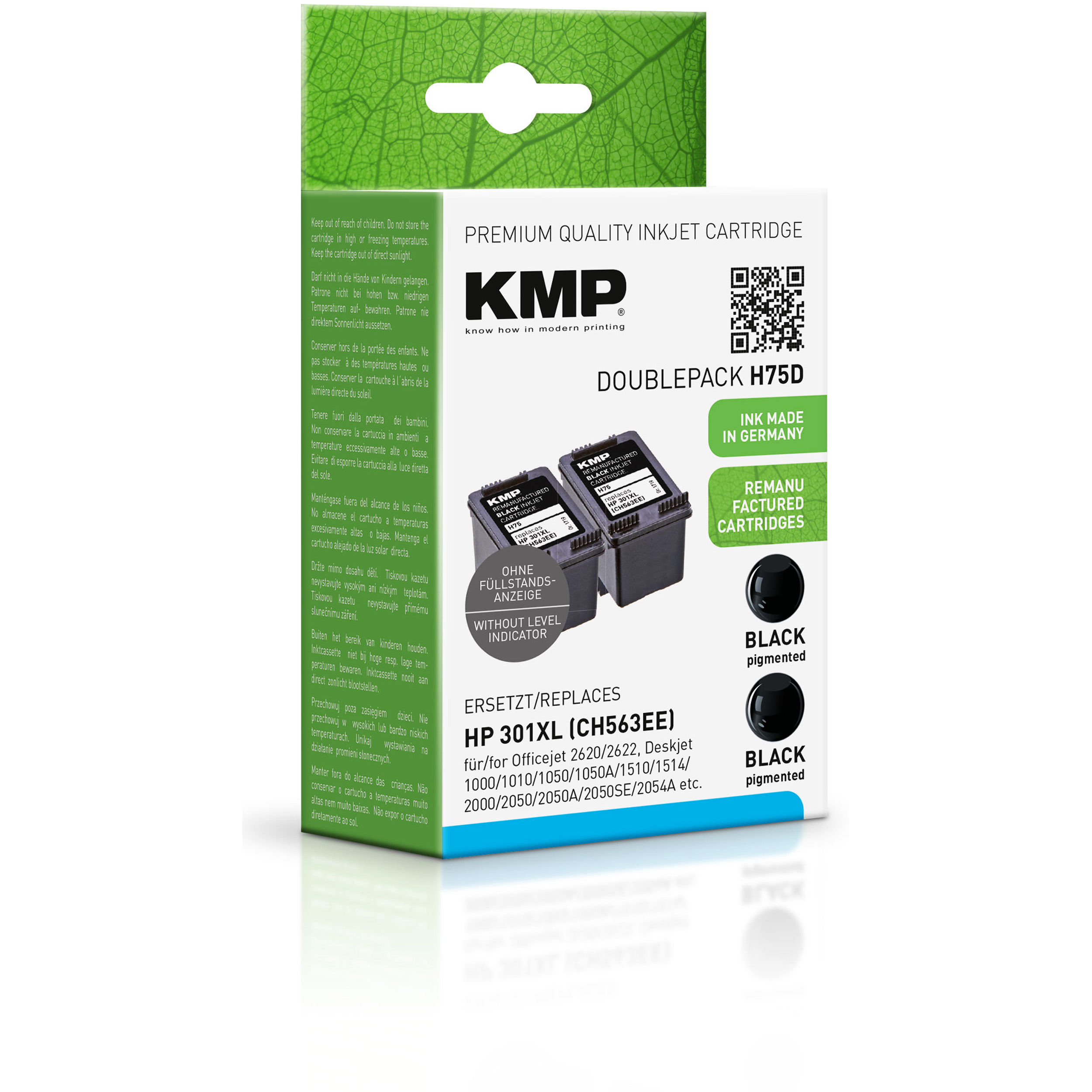 Doublepack KMP (CH563EE) Tintenpatrone (CH563EE) für Black Ink HP Cartridge black 301XL
