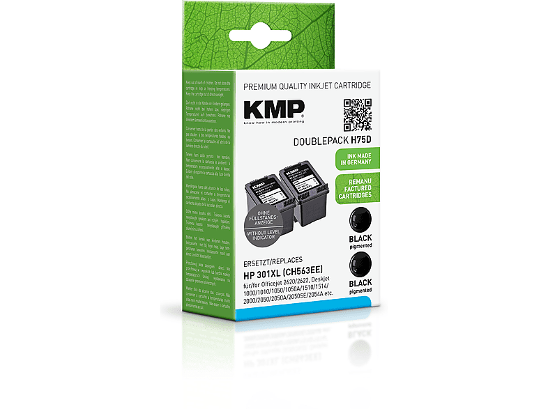 Doublepack KMP (CH563EE) Tintenpatrone (CH563EE) für Black Ink HP Cartridge black 301XL