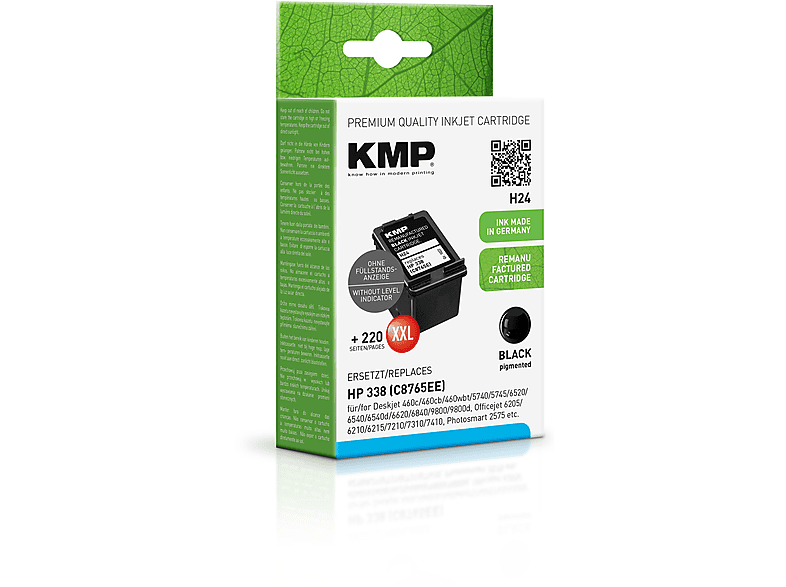 KMP Tintenpatrone für Cartridge 338 HP Ink (C8765EE) schwarz (C8765EE) Black