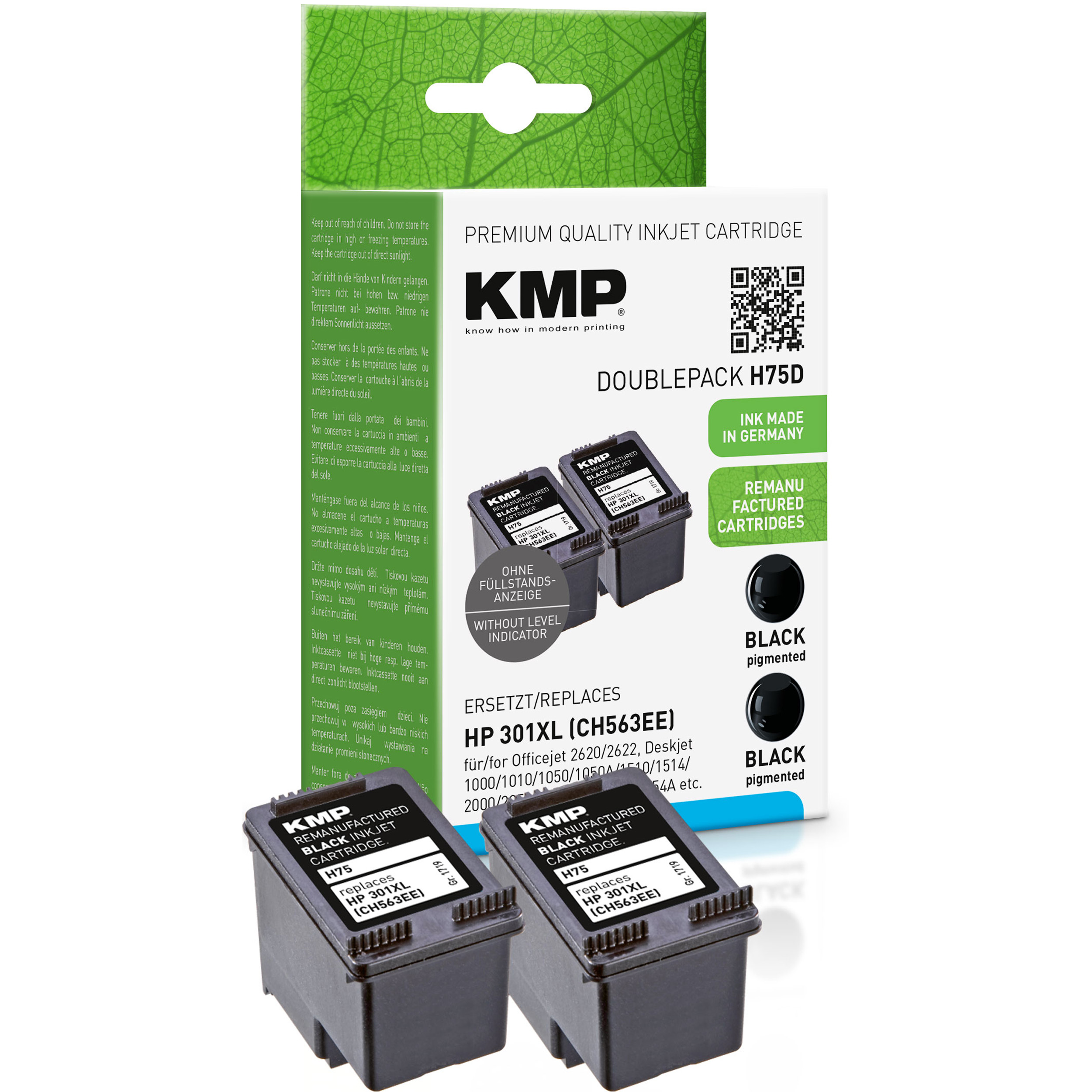 Doublepack KMP (CH563EE) Tintenpatrone (CH563EE) für Black Ink HP Cartridge black 301XL