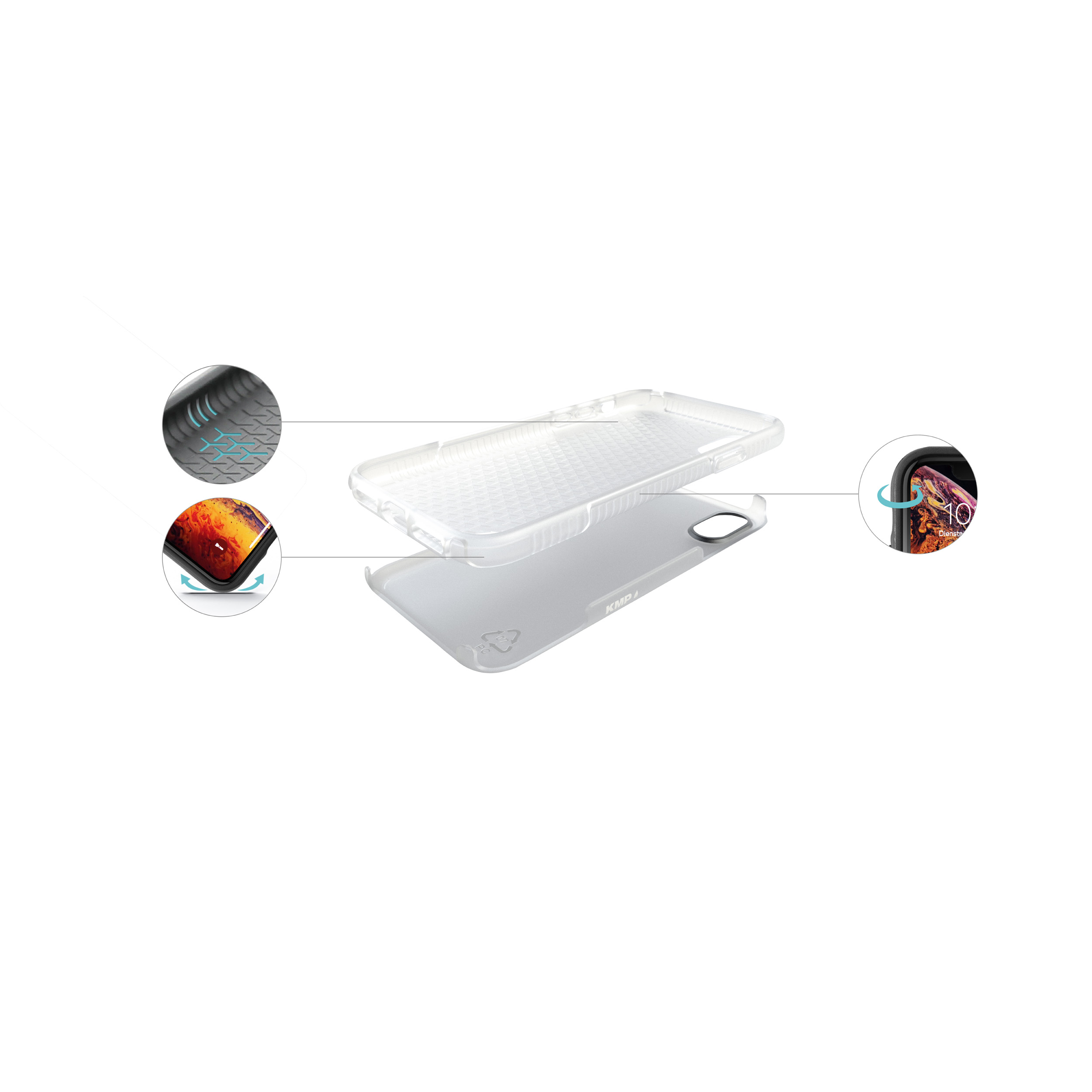 KMP Sporty Schutzhülle für iPhone X, Transparent, XS, Apple, IPhone transparent-weiß X XS, Cover, Full