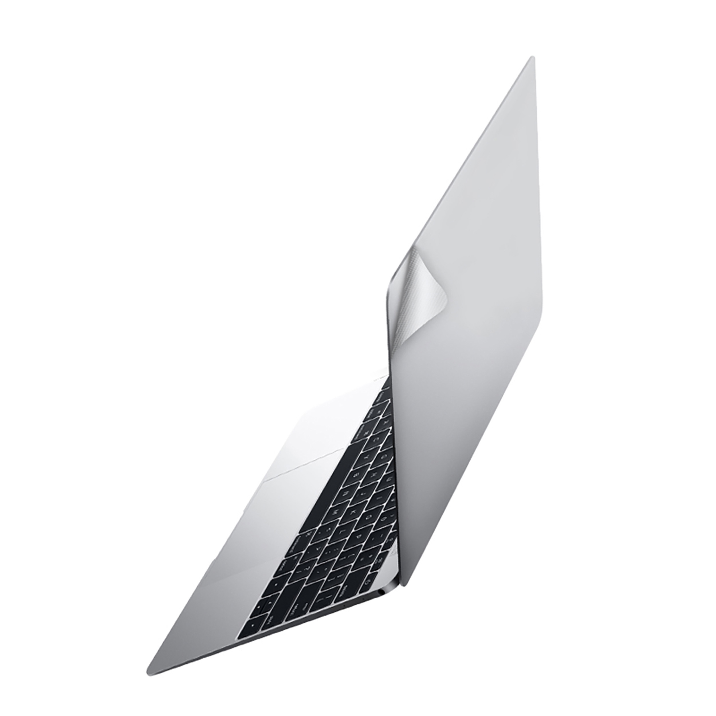Silberner Laptop mit leicht geöffnetem Bildschirm, zeigt die Tastatur und den Bildschirm.