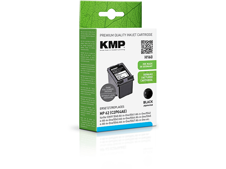 KMP Tintenpatrone Cartridge Black schwarz (C2P04AE) HP für Ink 62 (C2P04AE)