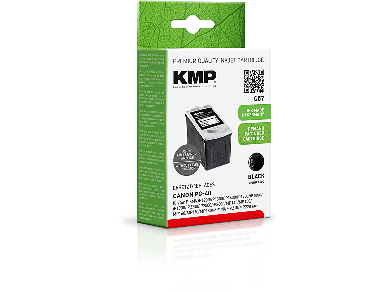 KMP Tintenpatrone (0615B001) (0615B001) für Cartridge Canon PG40 Black Ink black
