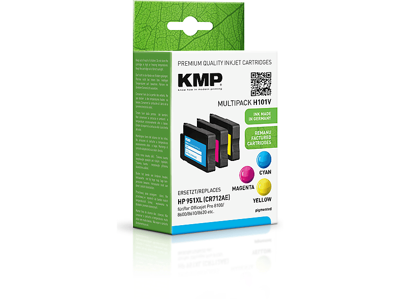 KMP Tintenpatrone für HP 951XL C,M,Y (CN046AE, CN047AE, CN048AE) Multipack Ink Cartridge cayn, magenta, yellow (CN046AE, CN047AE, CN048AE)