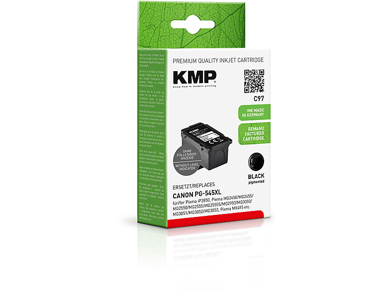 KMP Tintenpatrone für Canon PG545XL Black (8286B001) Ink Cartridge schwarz (8286B001)