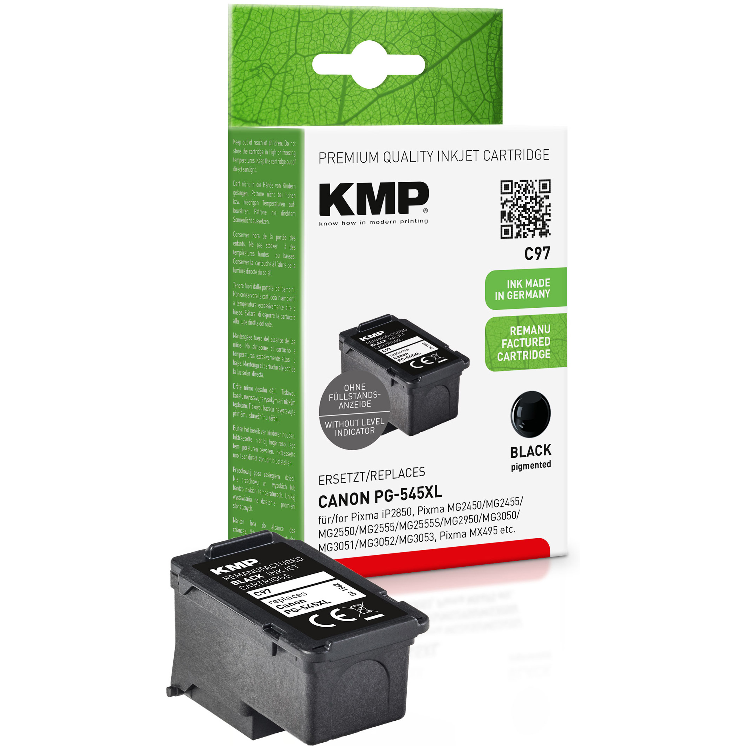 Tintenpatrone schwarz für Ink KMP PG545XL Black (8286B001) Canon Cartridge (8286B001)