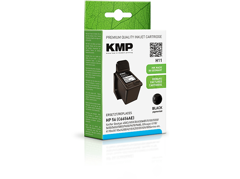 KMP Tintenpatrone für Ink Cartridge HP schwarz (C6656AE) (C6656AE) Black 56