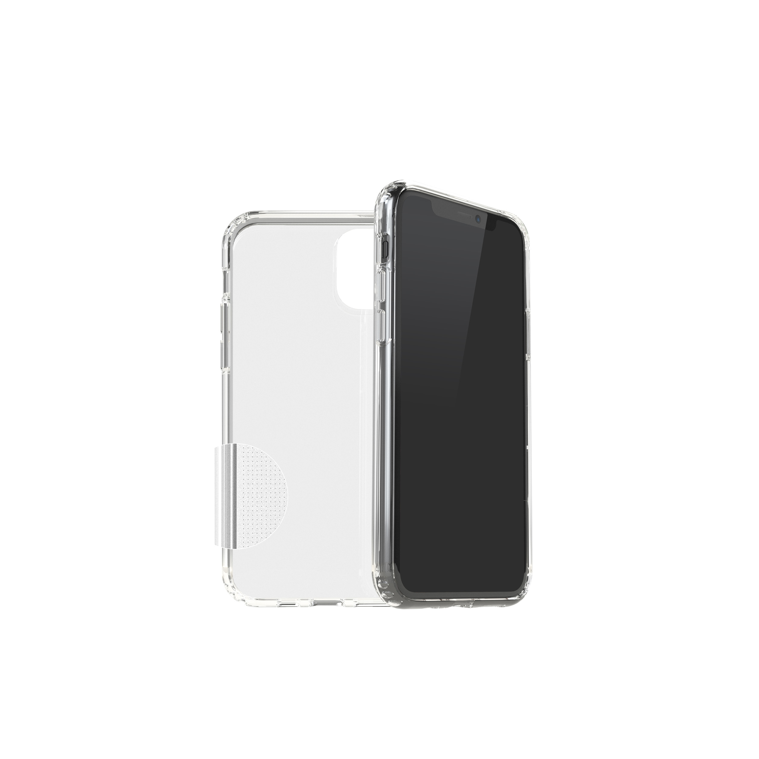 Eine transparente Handyhülle mit einem Handy darin, das den Bildschirm zeigt.