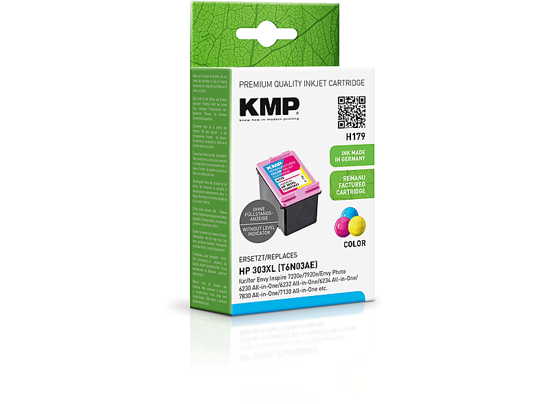 KMP Tintenpatrone für HP 303XL C,M,Y (T6N03AE) 3-farbig Ink Cartridge 3-farbig (T6N03AE)