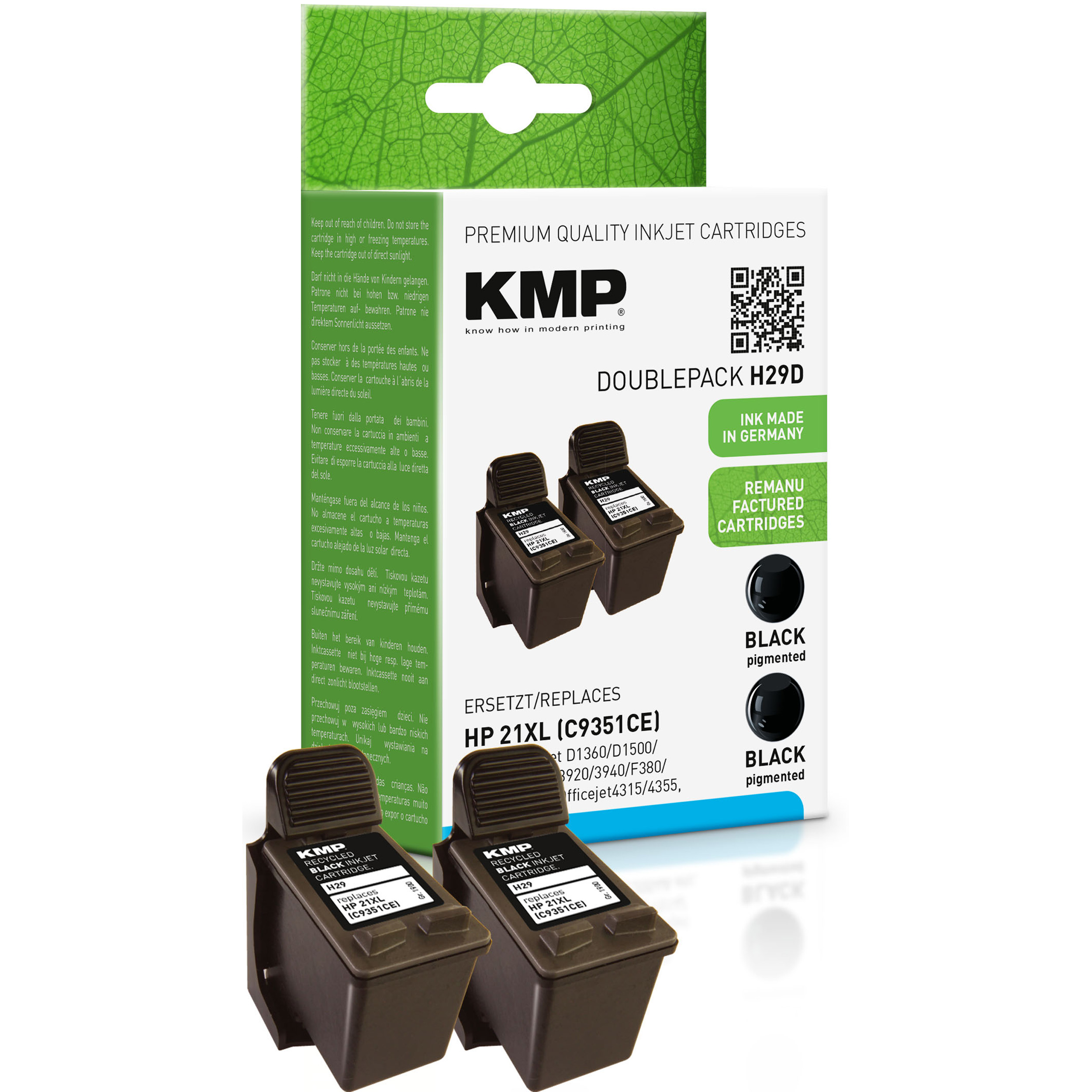 Black (C9351CE) Ink Tintenpatrone Cartridge schwarz für 21XL HP KMP Doublepack (C9351CE)