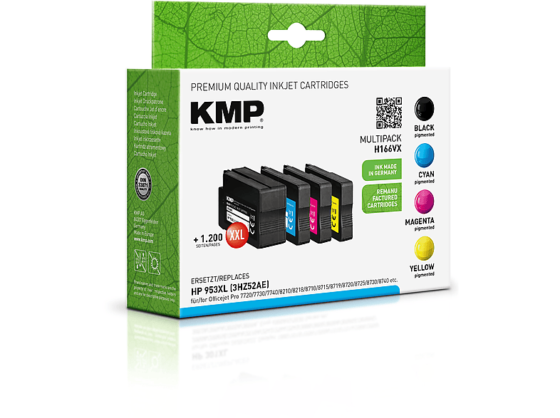 KMP Tintenpatrone für HP 953XL BK,C,M,Y (3HZ52AE) Multipack Ink Cartridge schwarz, cyan, magenta, yellow (L0S70AE, F6U16AE, F6U17AE, F6U18AE)