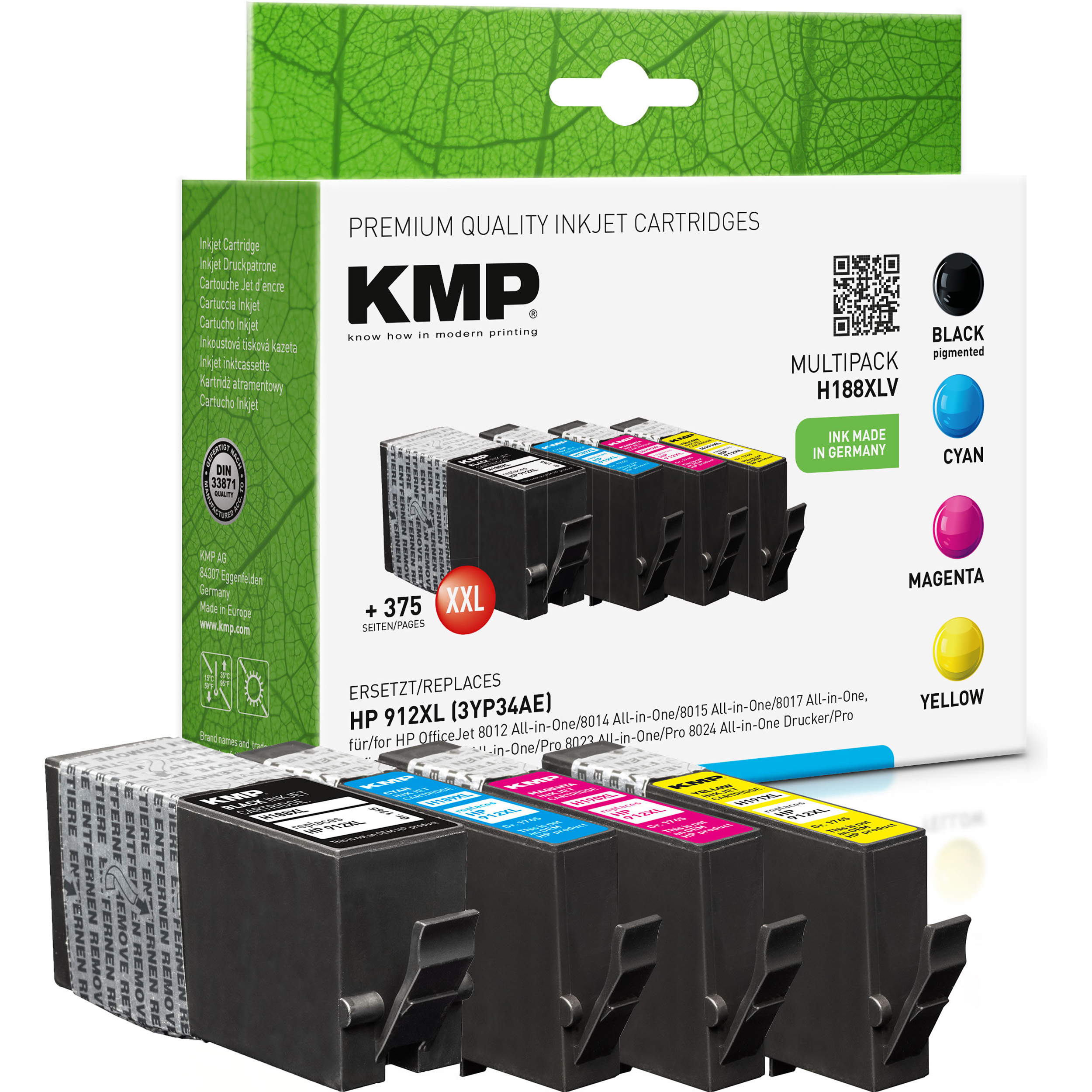KMP Tintenpatrone für HP 912XL magenta, schwarz 3YL82AE) Ink (3YL84AE, cyan, Multipack 3YL82AE, (3YL81AE, Cartridge 3YL83AE) gelb, 3YL81AE, 3YL81AE