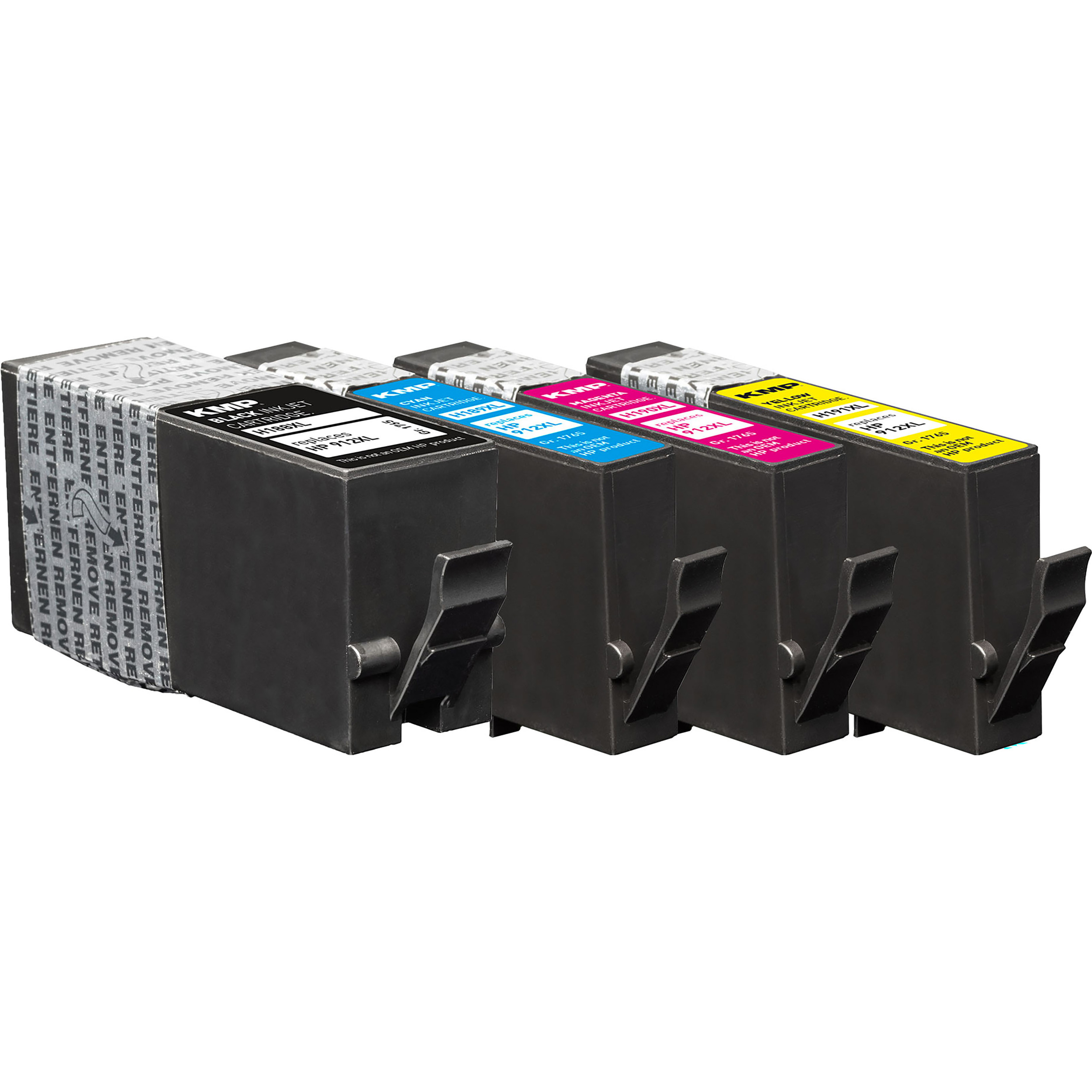 KMP Tintenpatrone für HP 912XL cyan, (3YL84AE, 3YL81AE, Cartridge Multipack schwarz 3YL81AE, 3YL82AE) magenta, 3YL82AE, 3YL83AE) Ink (3YL81AE, gelb