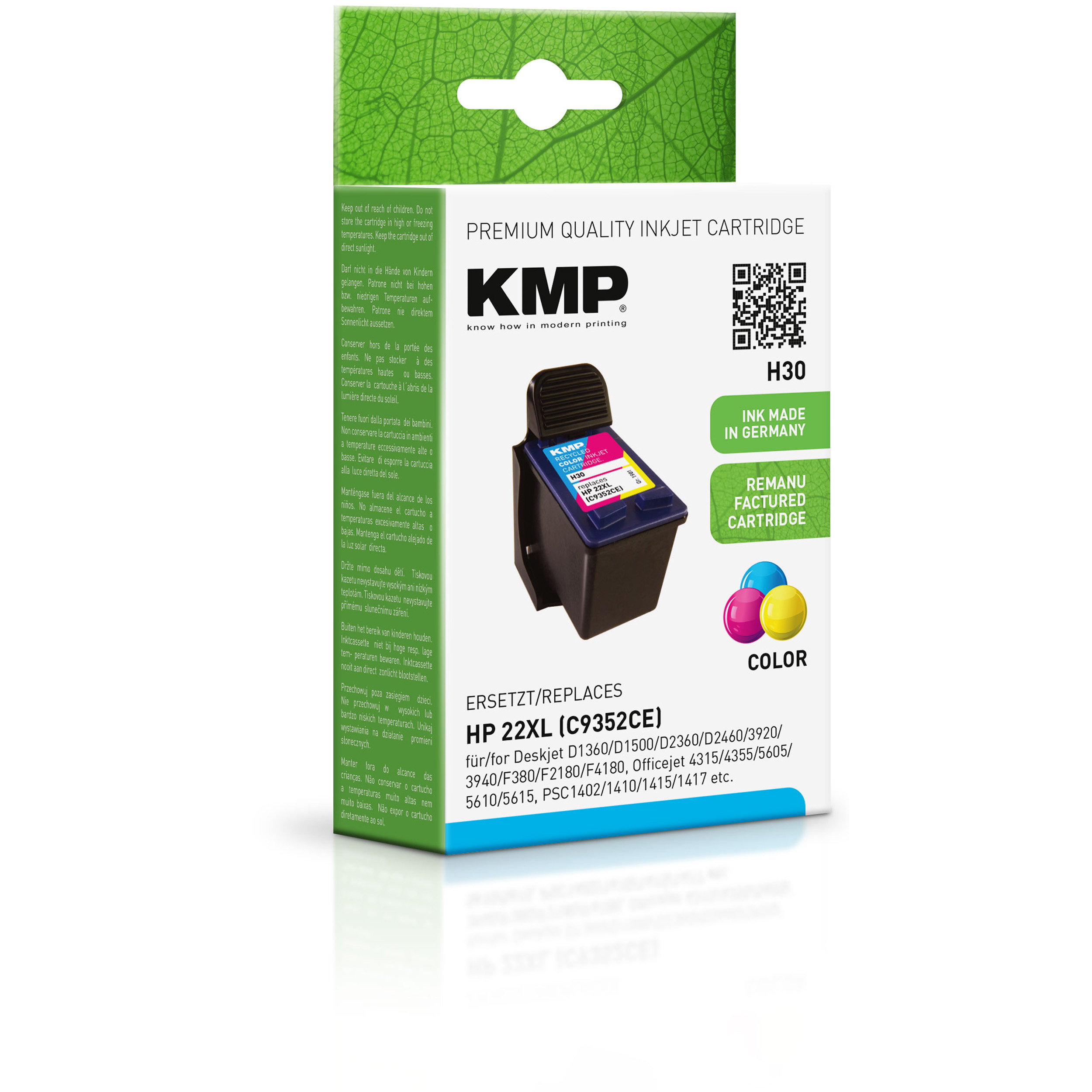 KMP Tintenpatrone Cartridge mehrfarbig 3-farbig Ink C,M,Y für HP (C9352CE) (C9352CE) 22XL