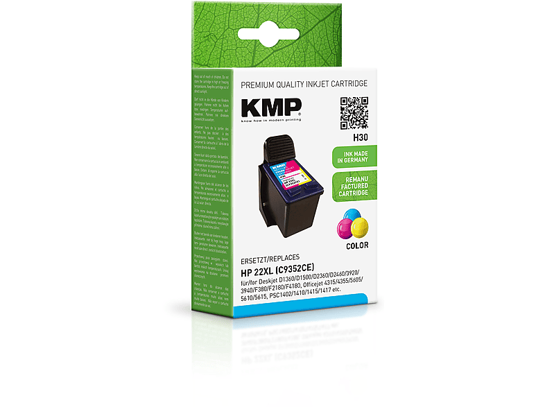 KMP Tintenpatrone für HP 22XL C,M,Y (C9352CE) 3-farbig Ink Cartridge mehrfarbig (C9352CE)