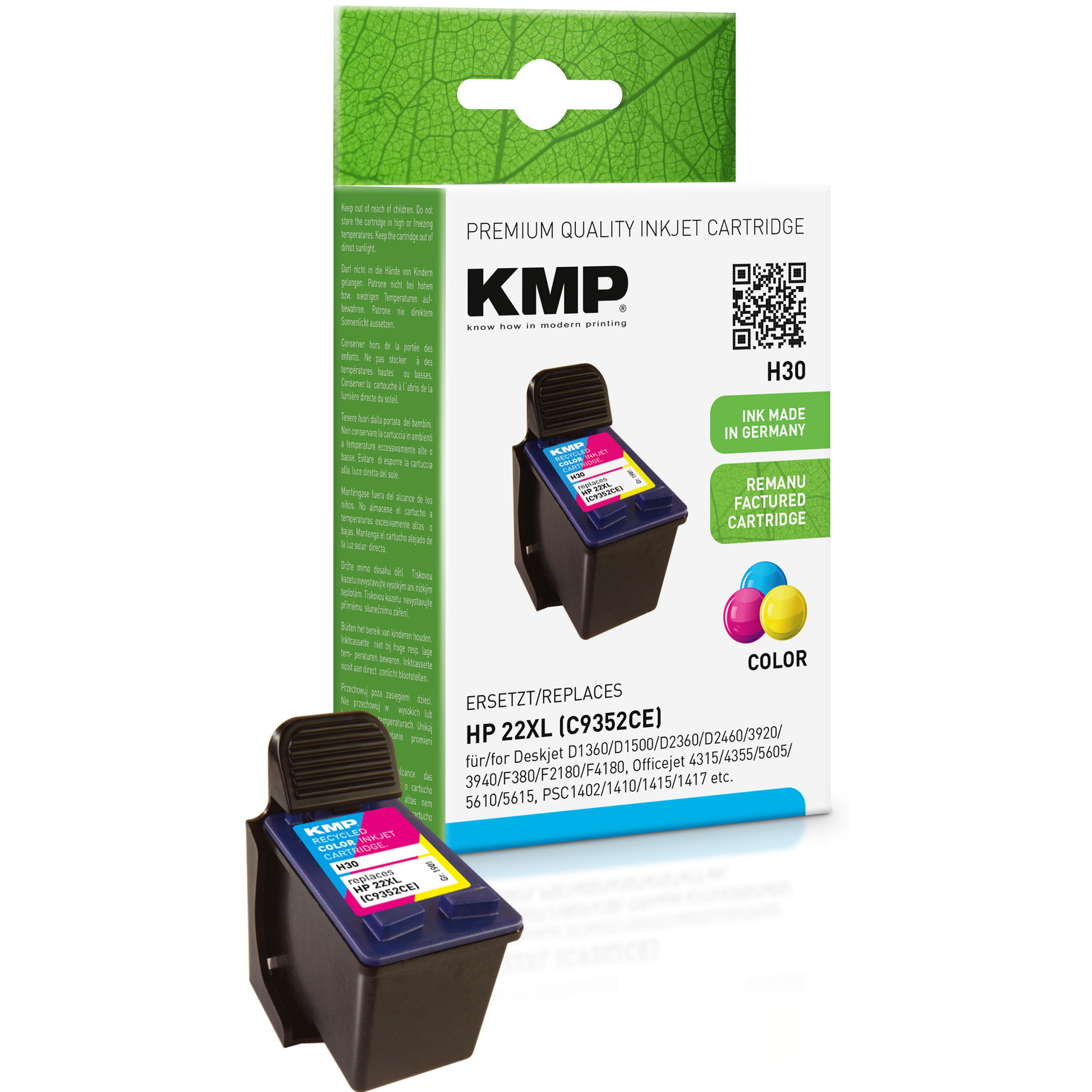 KMP Tintenpatrone für Ink C,M,Y 22XL Cartridge HP (C9352CE) 3-farbig (C9352CE) mehrfarbig