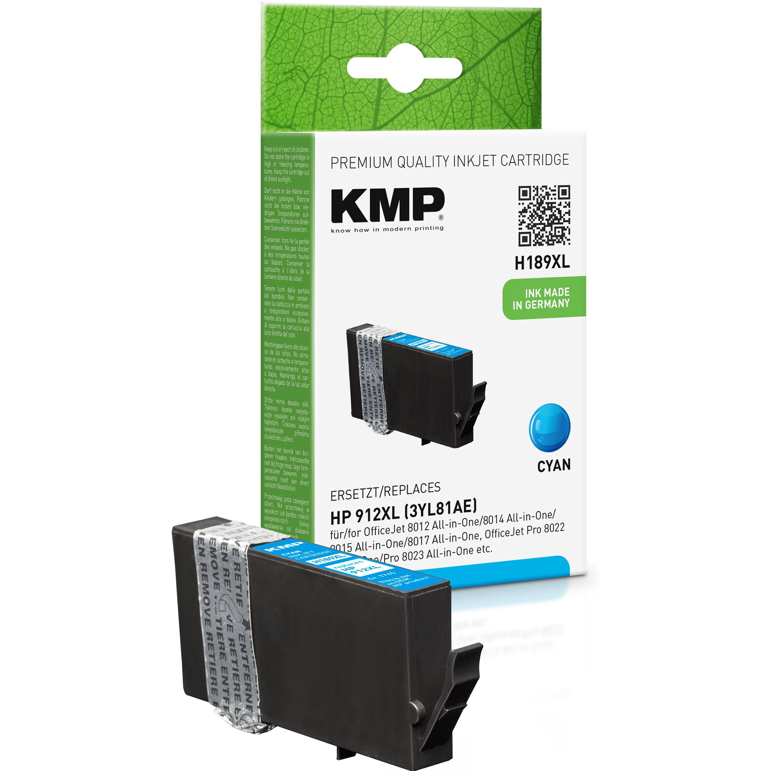 KMP Tintenpatrone für 912XL cyan Cyan Cartridge Ink (3YL81AE) HP (3YL81AE)