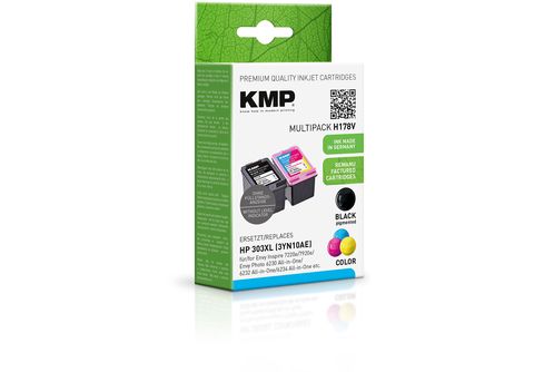 KMP Tintenpatrone 3-farbig HP MediaMarkt BK,C,M,Y schwarz, Cartridge Ink | (T6N04AE, T6N03AE) Multipack 303XL (T6N04AE, T6N03AE) für