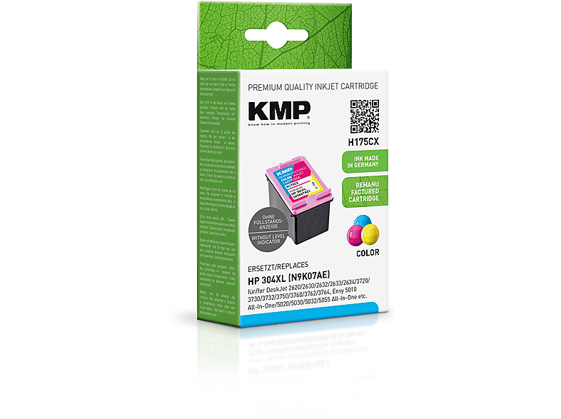 KMP Tintenpatrone für HP 304XL C,M,Y (N9K07AE) 3-farbig Ink Cartridge 3-color (N9K07AE) | Tonerkartuschen