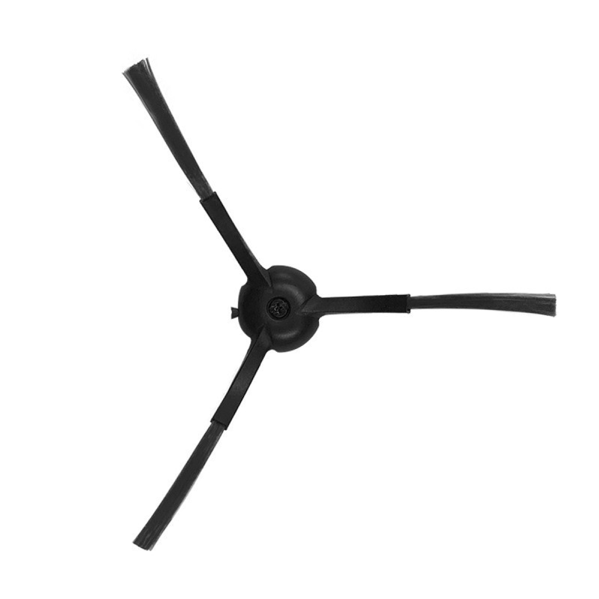 Czarna, trójramienna szczotka do odkurzacza na białym tle.