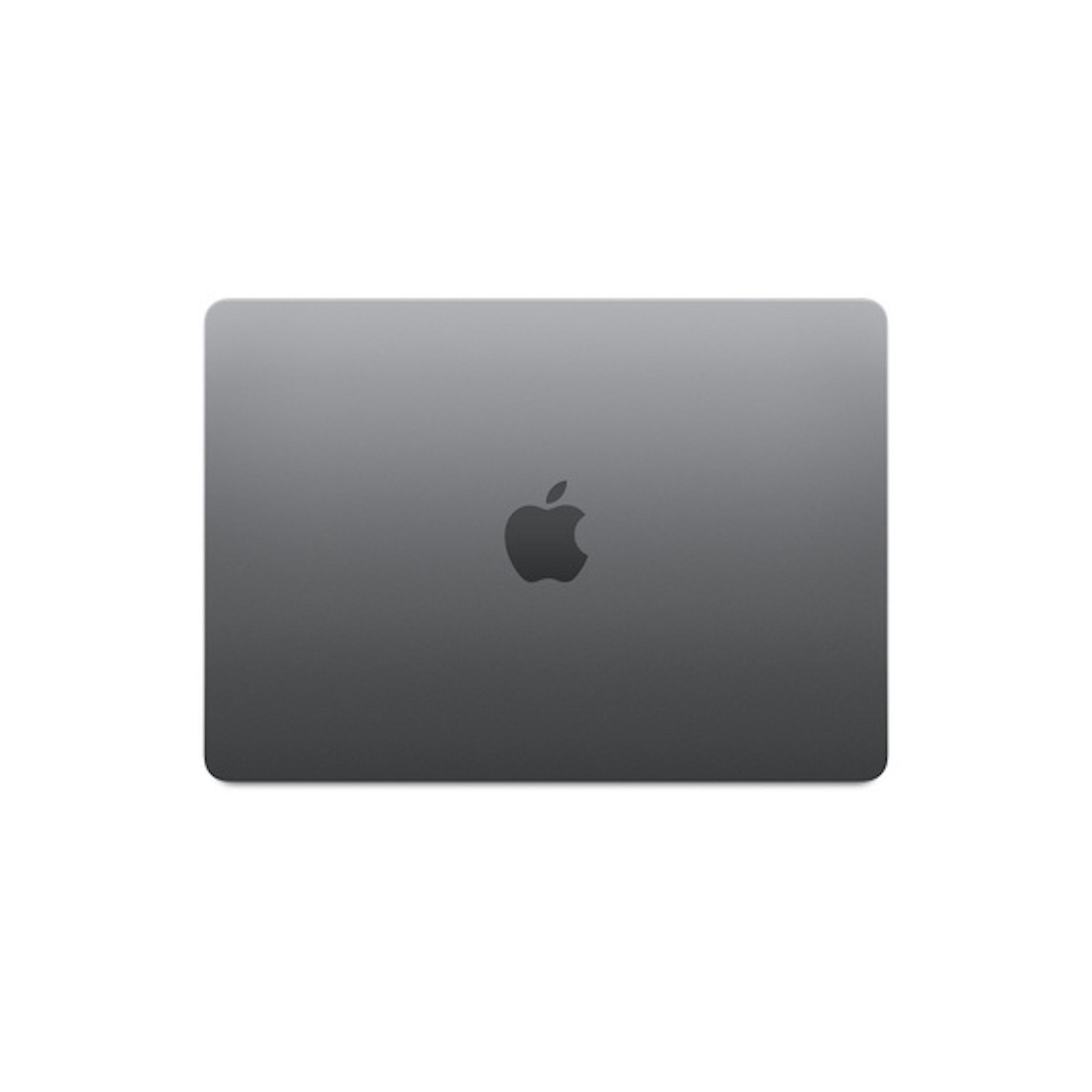Portátil gris cerrado con logo de Apple en la parte superior, sobre fondo blanco.