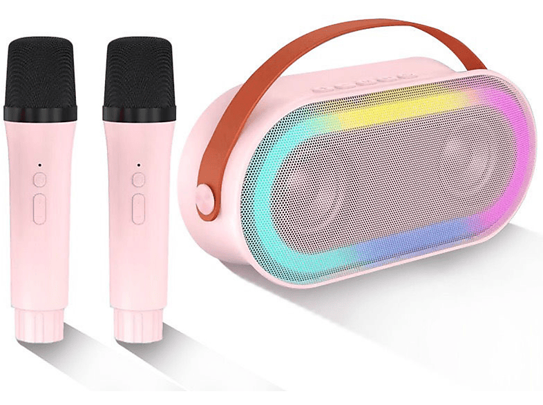 BYTELIKE Bluetooth-Lautsprechermikrofon, Hochleistungs-Doppellautsprecher, schillernde Rosa Bluetooth-Lautsprecher, Leuchten