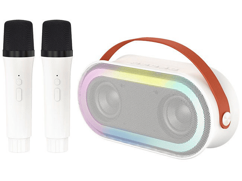BYTELIKE Bluetooth-Lautsprechermikrofon, Hochleistungs-Doppellautsprecher, schillernde Leuchten Bluetooth-Lautsprecher, Weiß