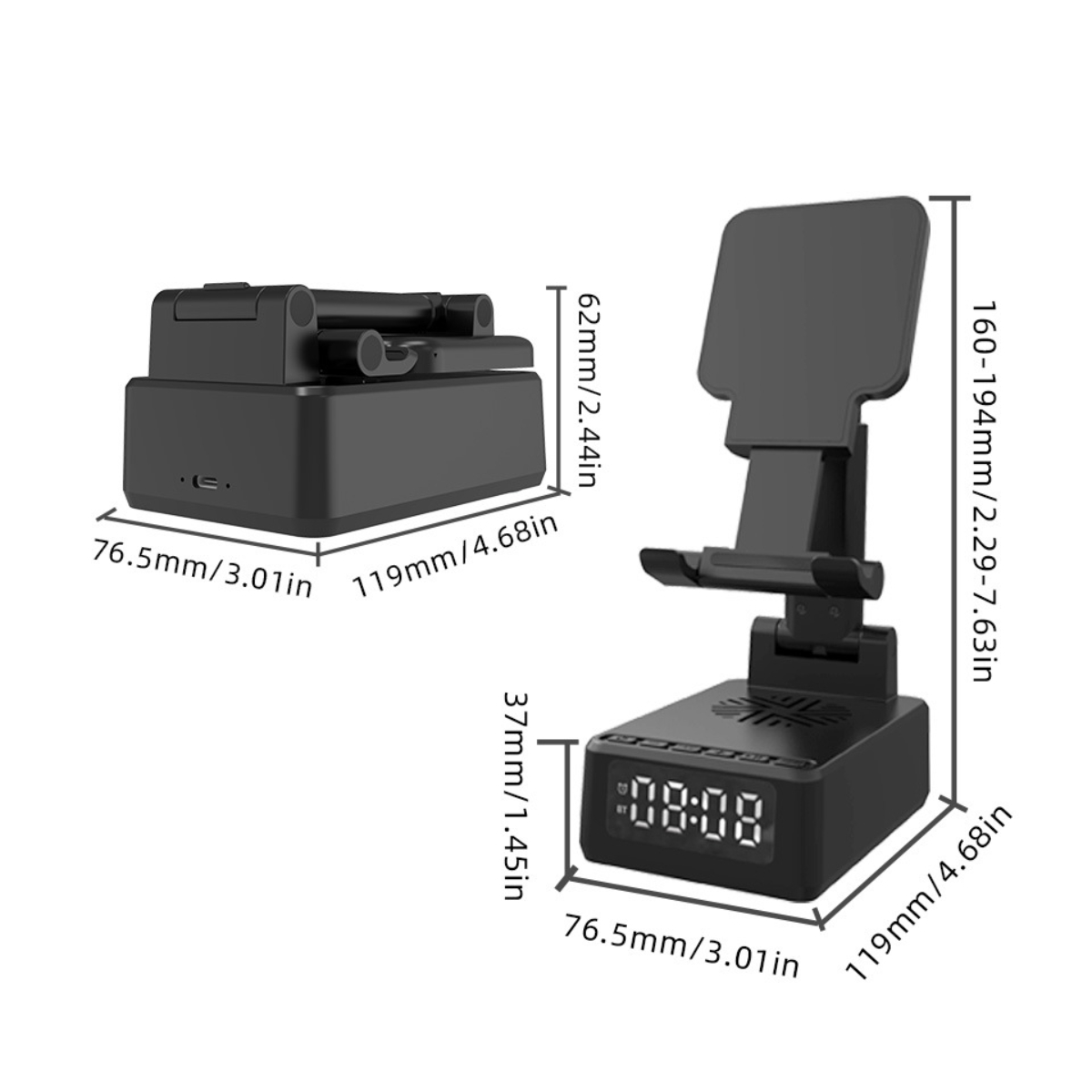 Bluetooth-Lautsprecher, Schwarz Multifunktionaler Bluetooth-Lautsprecher, Drahtlose Tisch-Handy-Ständer Aufladung, BYTELIKE Klappbarer