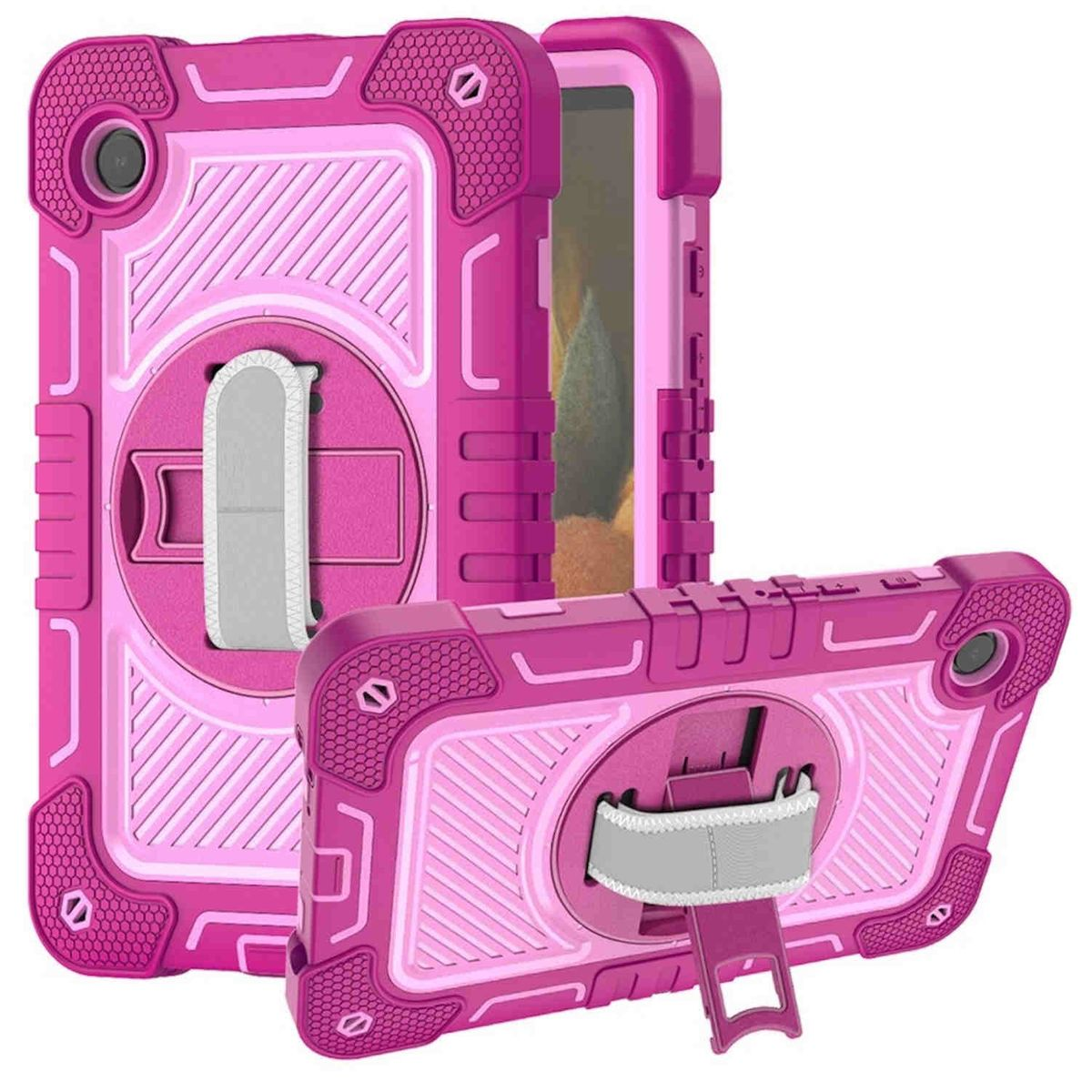 WIGENTO 360 / Silikon, Tablethülle Rosa Samsung mit Halte-Schlaufe Kunststoff für Pink Hybrid aufstellbar Tasche Grad Backcover Outdoor 