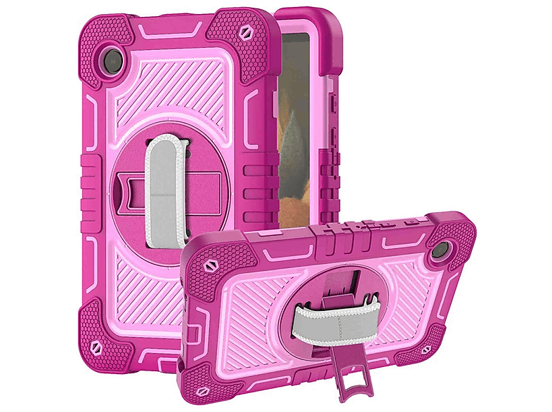 WIGENTO 360 Grad Outdoor Hybrid Tasche mit Halte-Schlaufe aufstellbar Tablethülle Backcover für Samsung Kunststoff / Silikon, Pink / Rosa | Tablet Backcover