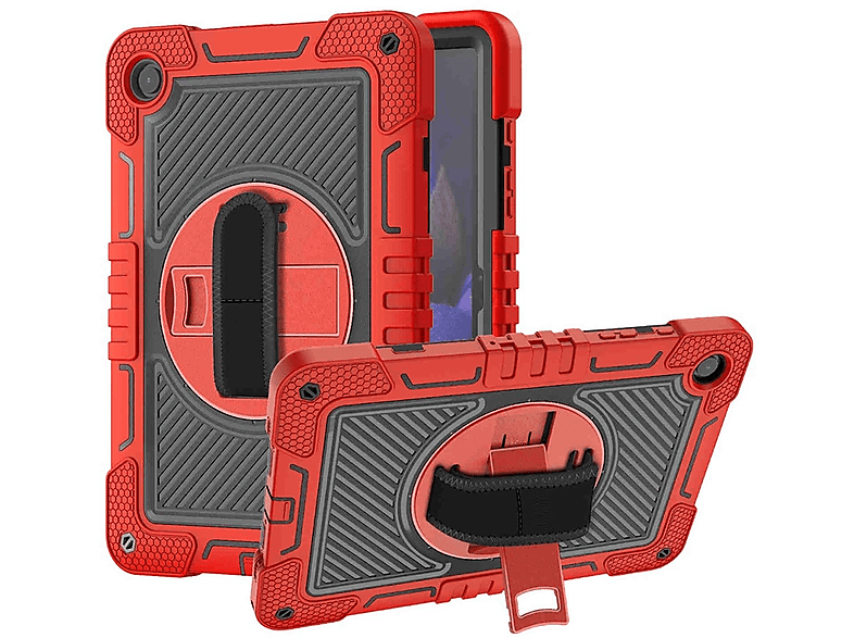 WIGENTO 360 Backcover / Tasche Kunststoff Rot Halte-Schlaufe Samsung mit Tablethülle Grad Schwarz aufstellbar für Outdoor Silikon, / Hybrid