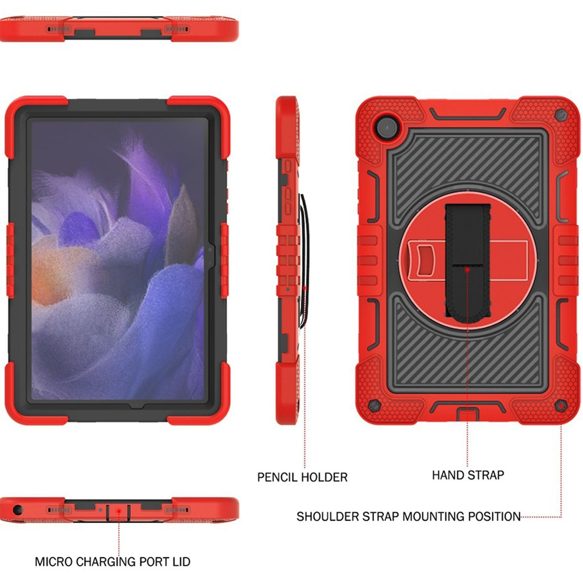 WIGENTO 360 Grad Outdoor / Kunststoff Backcover Hybrid Tablethülle mit Schwarz Halte-Schlaufe für Silikon, Tasche / Samsung aufstellbar Rot
