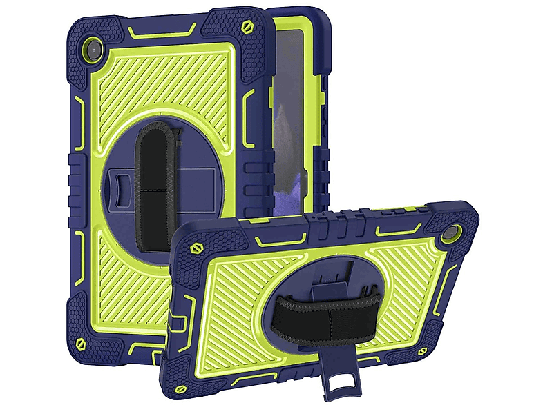 WIGENTO 360 Grad Outdoor Hybrid Tasche mit Halte-Schlaufe aufstellbar Tablethülle Backcover für Samsung Kunststoff / Silikon, Blau / Grün | Tablet Backcover