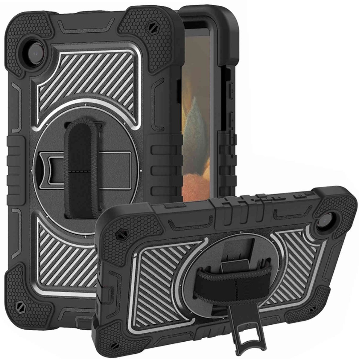 WIGENTO 360 Grad Outdoor Hybrid Tasche mit Silikon, Schwarz Halte-Schlaufe für Kunststoff aufstellbar Backcover Tablethülle / Samsung