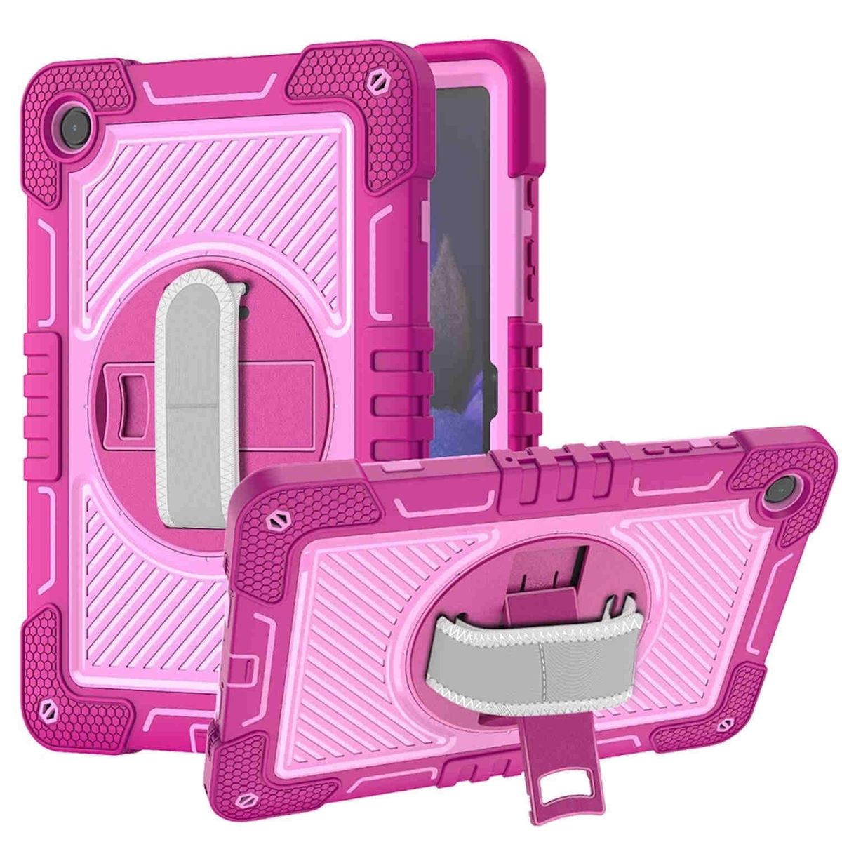 Samsung Halte-Schlaufe für / Rosa Pink Backcover / Kunststoff 360 Grad Tasche WIGENTO Tablethülle Silikon, mit Hybrid aufstellbar Outdoor